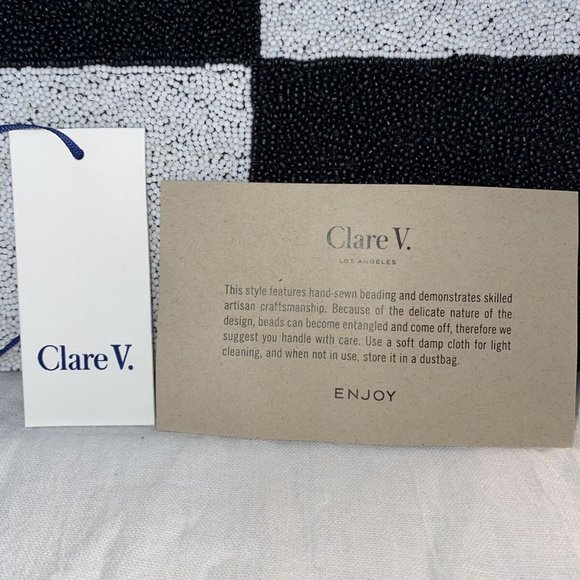 Clare V. Flat Clutch In Beaded Black and White - Picture 3 of 5